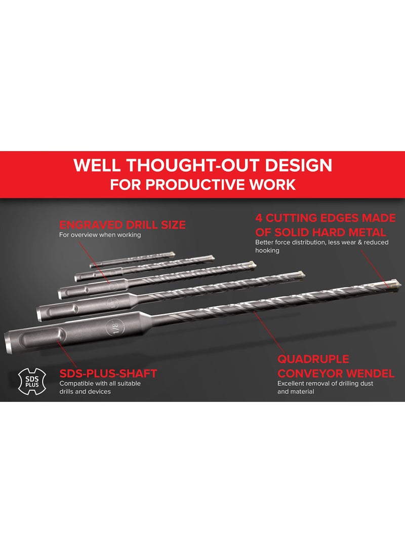Plus Drill Bit Set, Hammer Drill for Concrete with 4 Cutting Edges, in Sizes 5, 6, 6, 8, 8, 10, 12, Concrete Drill Bit (SDS Plus Drill Set 7 Pieces) - Image 3